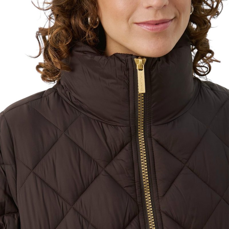 Part Two Clothing Cheas Quilted Long Jacket Chocolate Torte 30308717-191109 on model detail