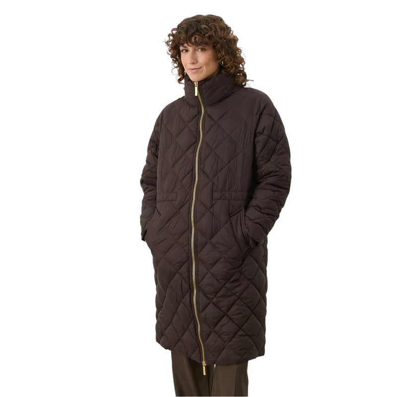 Part Two Clothing Cheas Quilted Long Jacket Chocolate Torte 30308717-191109 on model main