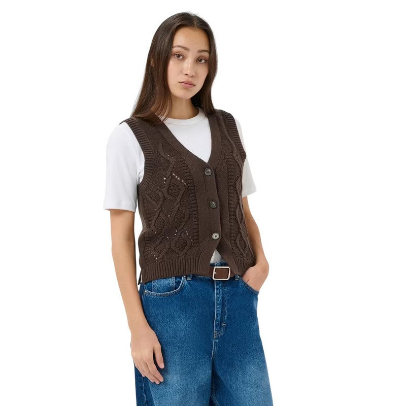 Part Two Clothing Christin Knitted Cotton Waistcoat Mole 30310791 model front