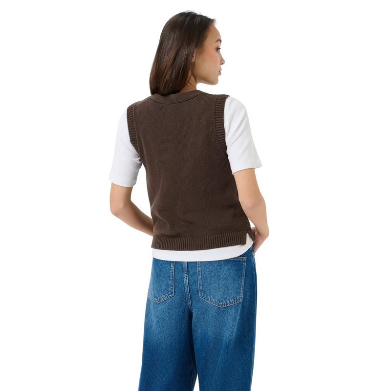 Part Two Clothing Christin Knitted Cotton Waistcoat Mole 30310791 model back