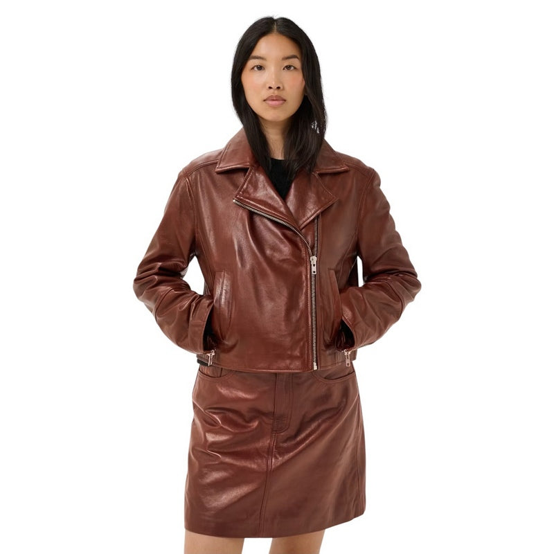 Part Two Clothing Cimmie Leather Jacket Brown Out 30310885-191428 on model front
