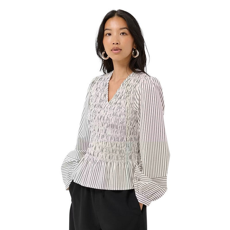 Part Two Clothing Dewa Organic Cotton Blouse Black Stripe 30310959-305464 on model front