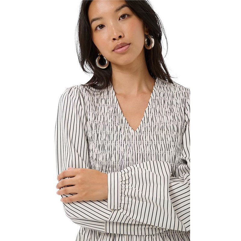 Part Two Clothing Dewa Organic Cotton Blouse Black Stripe 30310959-305464 on model neckline detail