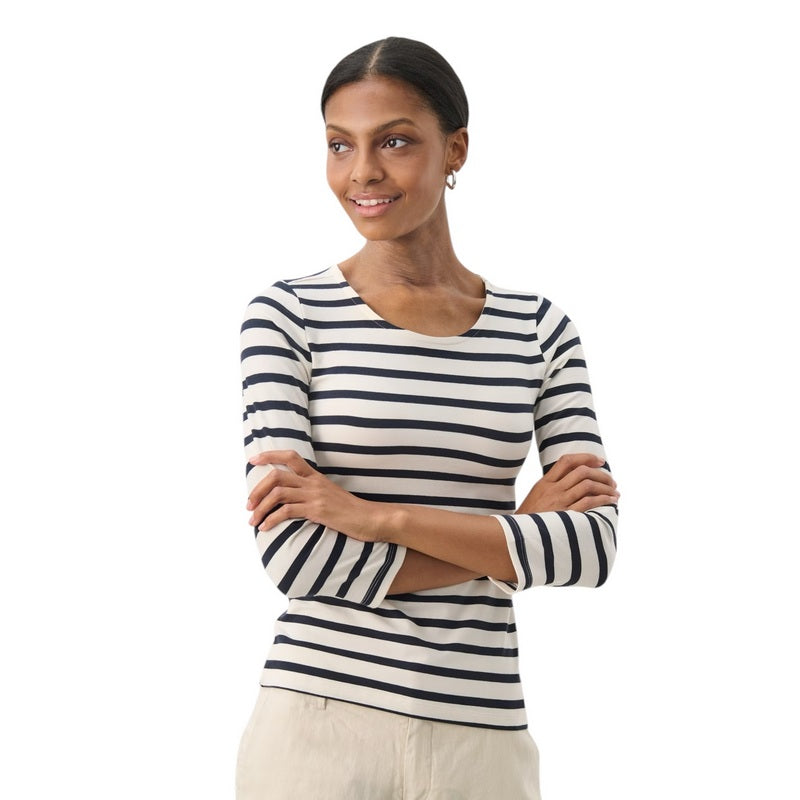 Part Two Clothing Emel T-Shirt in Navy & White Stripes on model front