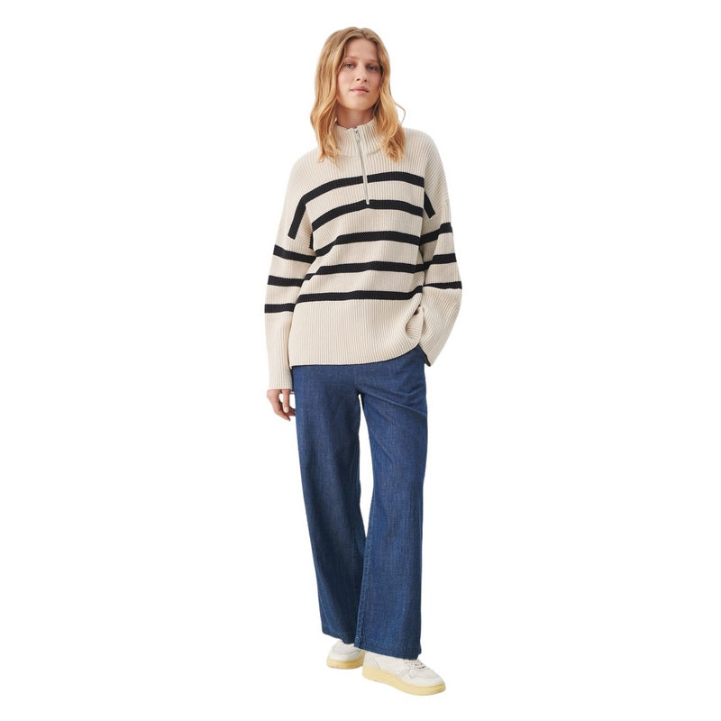 Part Two Clothing Rajana Cotton Pullover in Whitecap Grey Stripe 30308331-302639 on model full-length