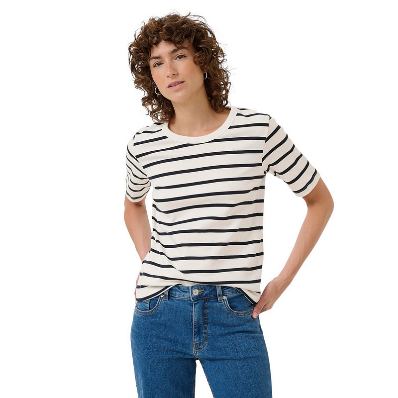 Part Two Clothing Ratana Cotton T-Shirt Dark Navy Stripe 30309870-303998 on model front