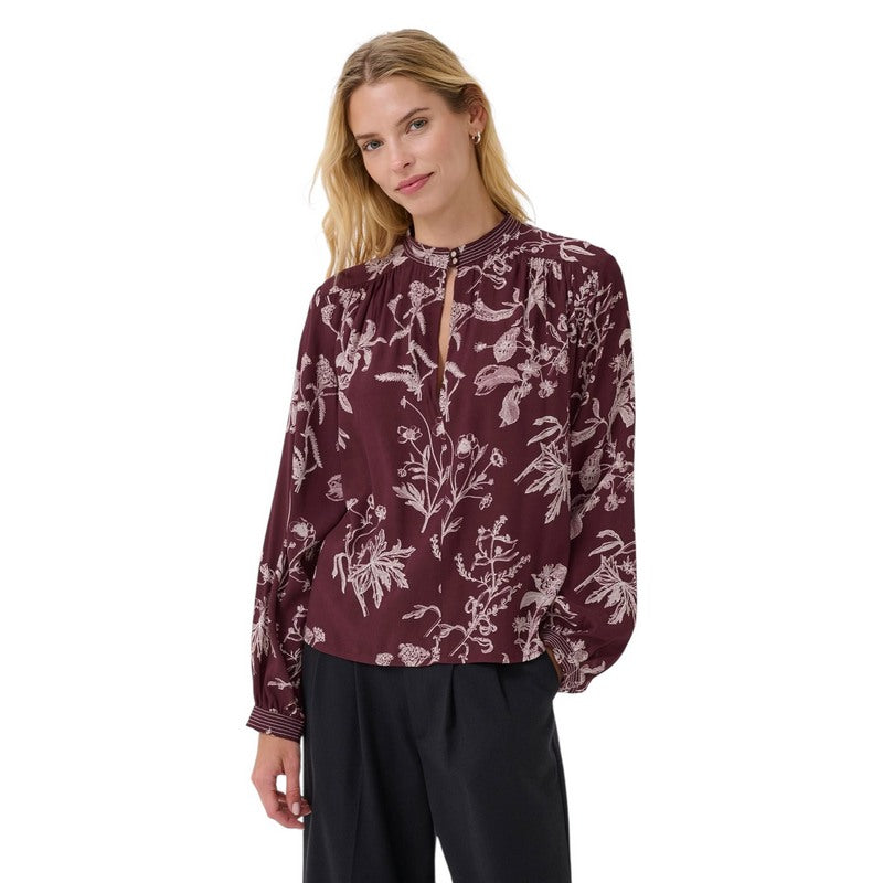 Part Two Clothing Shiroma Blouse Tawny Port Botanical Print on model front