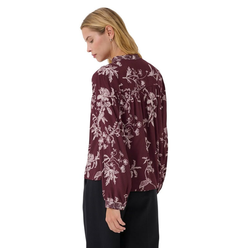 Part Two Clothing Shiroma Blouse Tawny Port Botanical Print on model rear