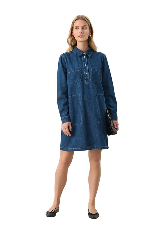 Part Two Clothing Stine Cotton Dress in Medium Blue Denim 30308572-300145 on model