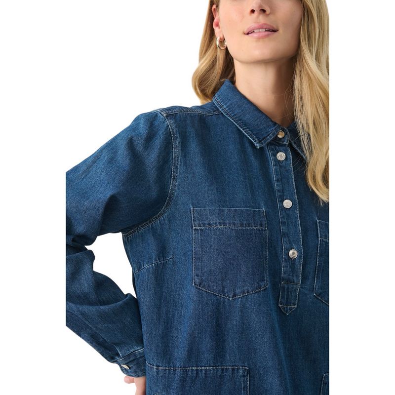 Part Two Clothing Stine Cotton Dress in Medium Blue Denim 30308572-300145 on model close-up