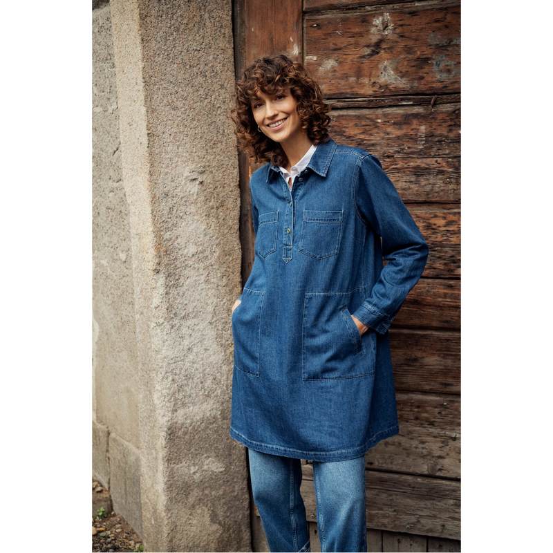 Part Two Clothing Stine Cotton Dress in Medium Blue Denim 30308572-300145 on model lifestyle