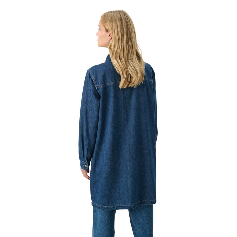 Part Two Clothing Stine Cotton Dress in Medium Blue Denim 30308572-300145 on model rear