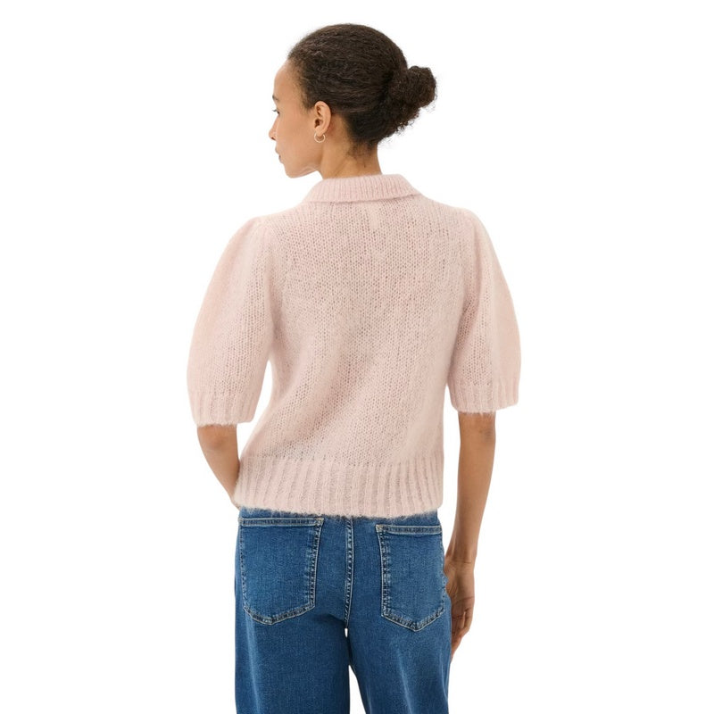 Part Two Clothing Vernoni Knitted Mohair Short Sleeve Cardigan Mauve Chalk on model rear