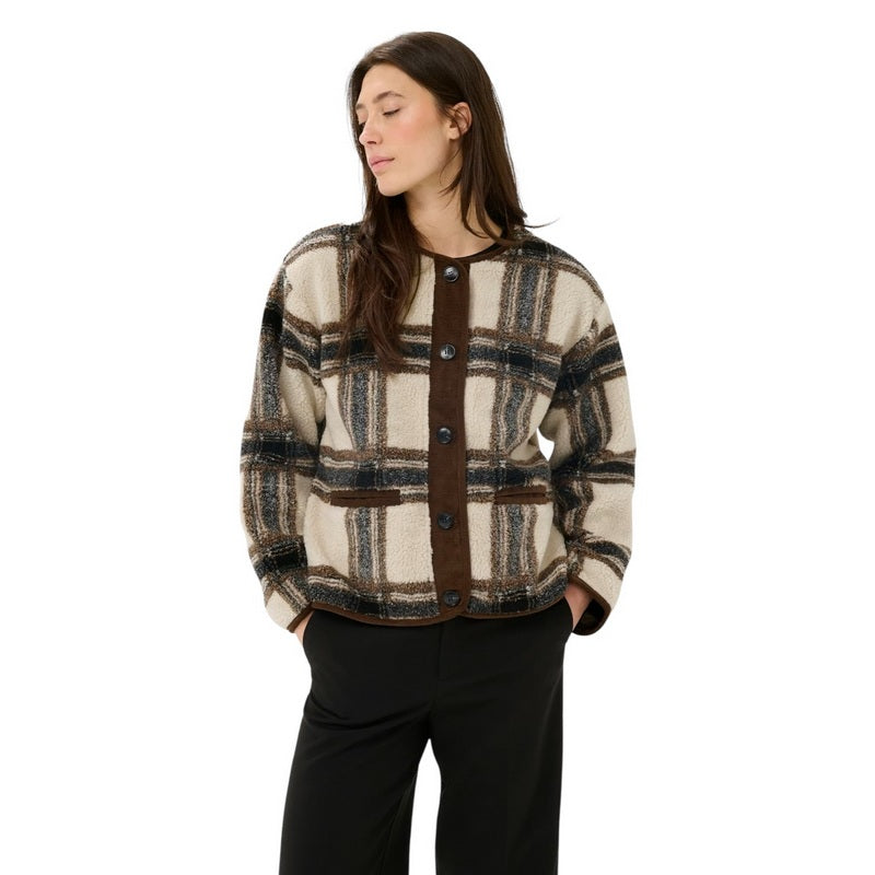 Part Two Clothing Ysabell Jacket Brown Check on model closed