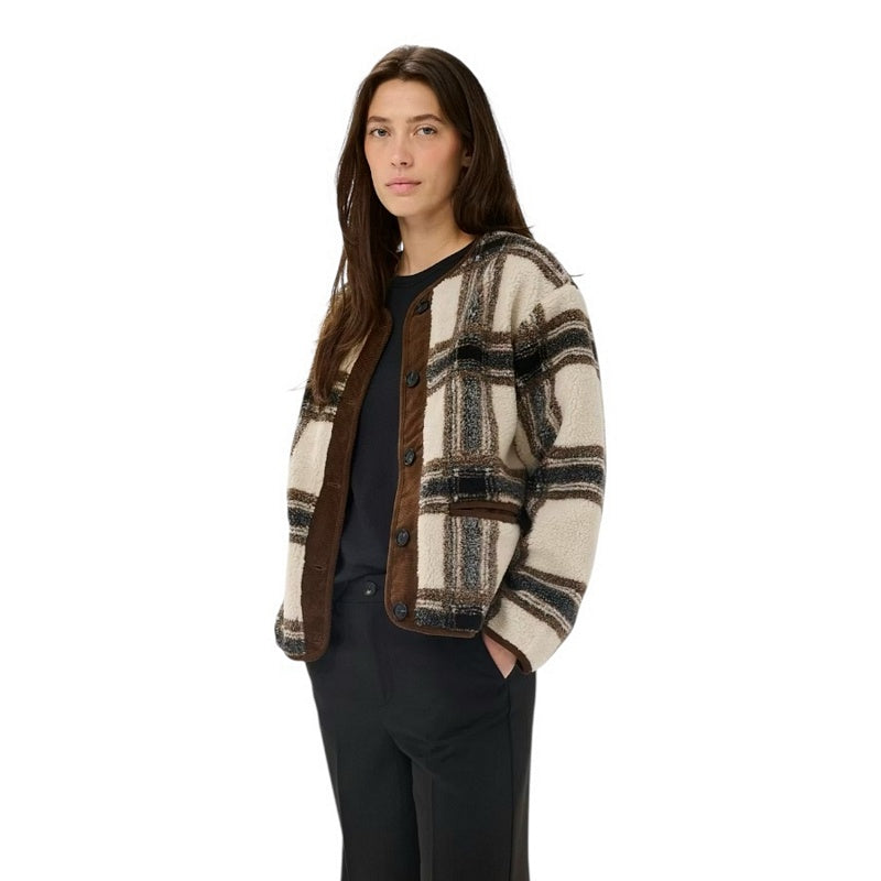 Part Two Clothing Ysabell Jacket Brown Check on model open