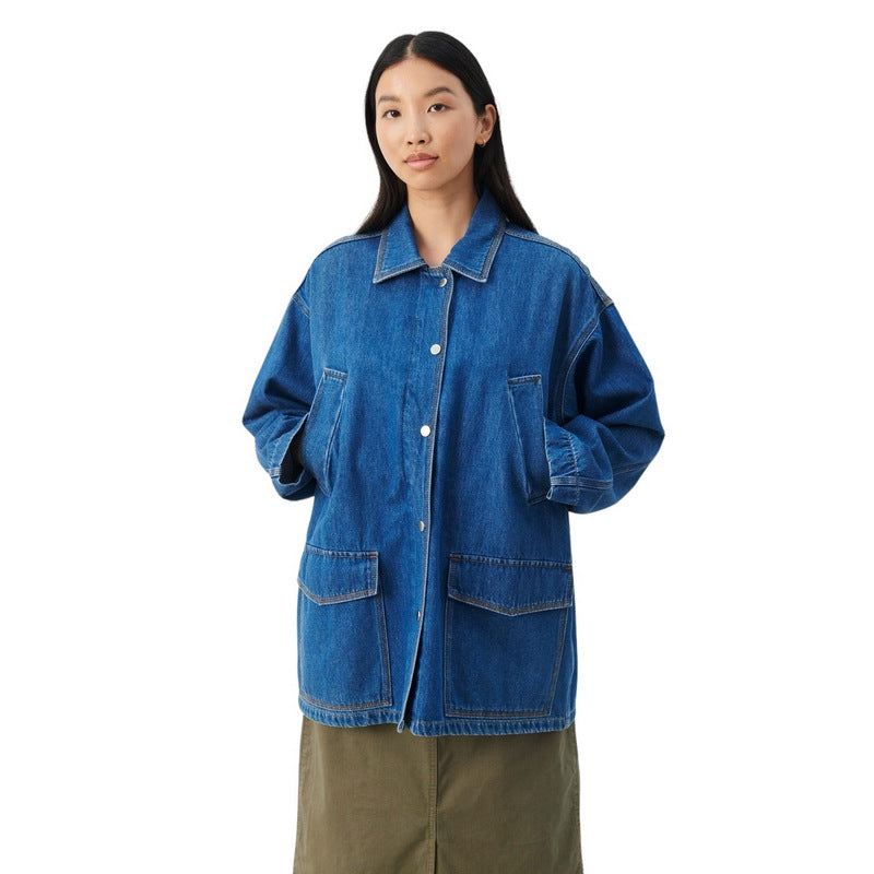 Part Two Elmira Oversized Cotton Jacket Blue Denim 30308245-300145 on model front