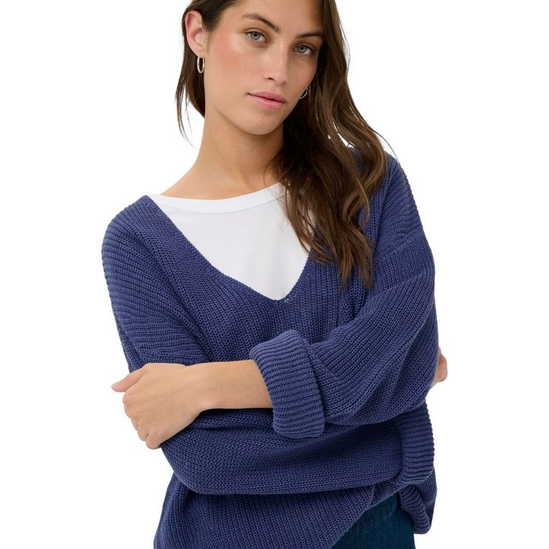 Part Two Etronas Knitted V-neck Pullover Blue Indigo 30310440-193928 on model close-up