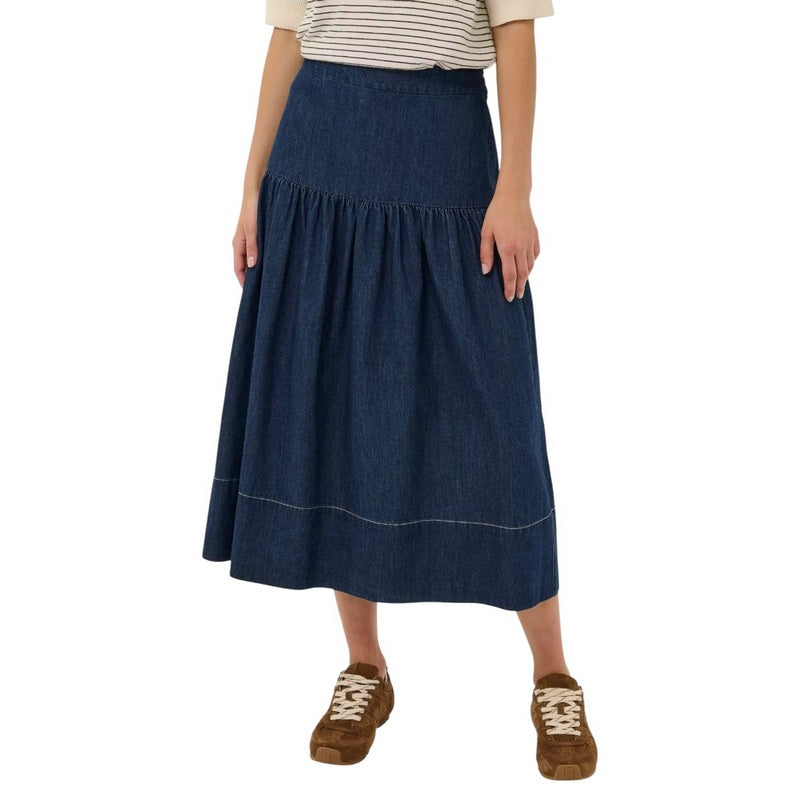Part Two Nellia Cotton Skirt Dark Blue Denim 30310489-300158 on model front