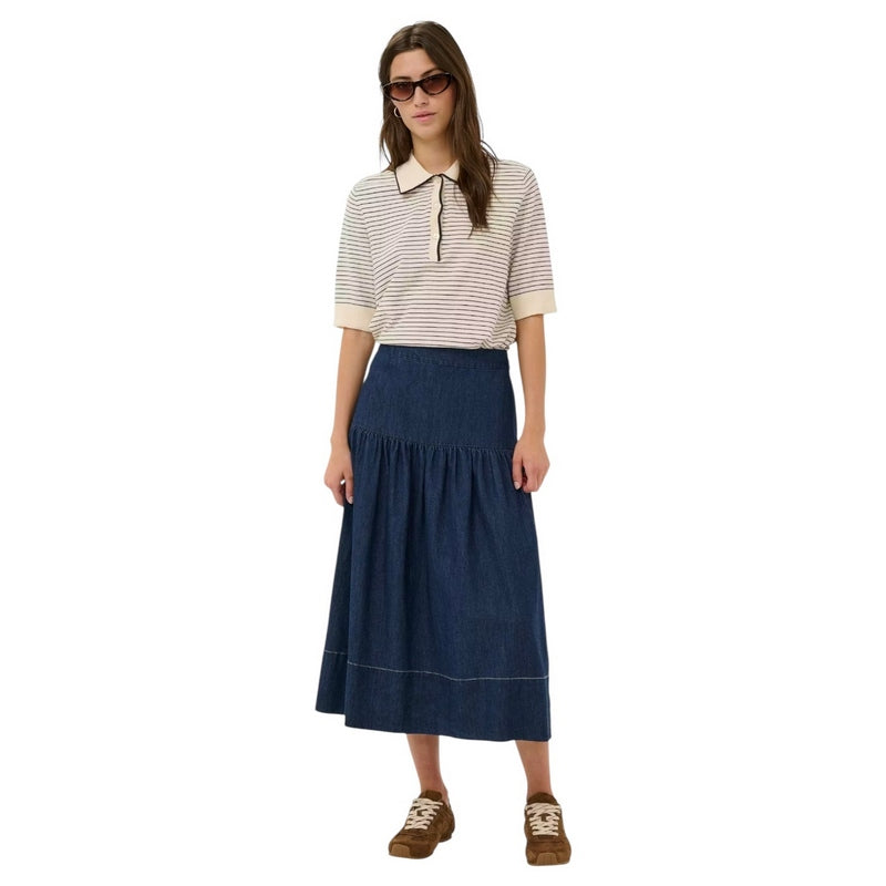 Part Two Nellia Cotton Skirt Dark Blue Denim 30310489-300158 on model 1 main