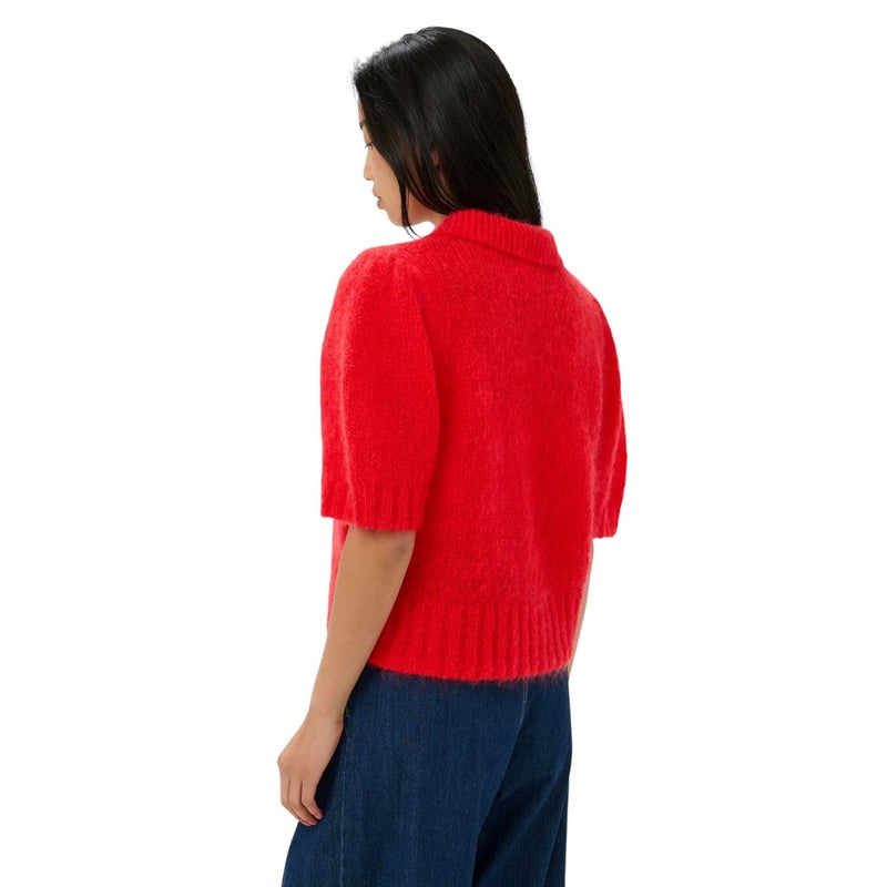 Part Two Vernoni Knitted Mohair Short Sleeve Cardigan Red Poppy on model rear