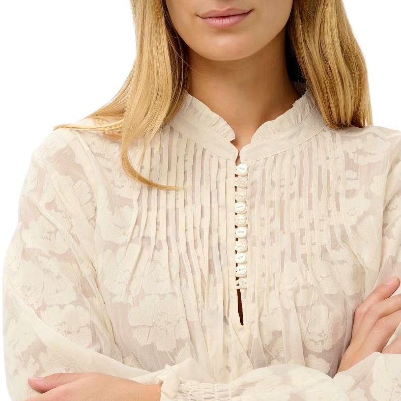 Part Two Zayan Woven Cotton Blouse Whisper White 30310661-304547 on model close-up