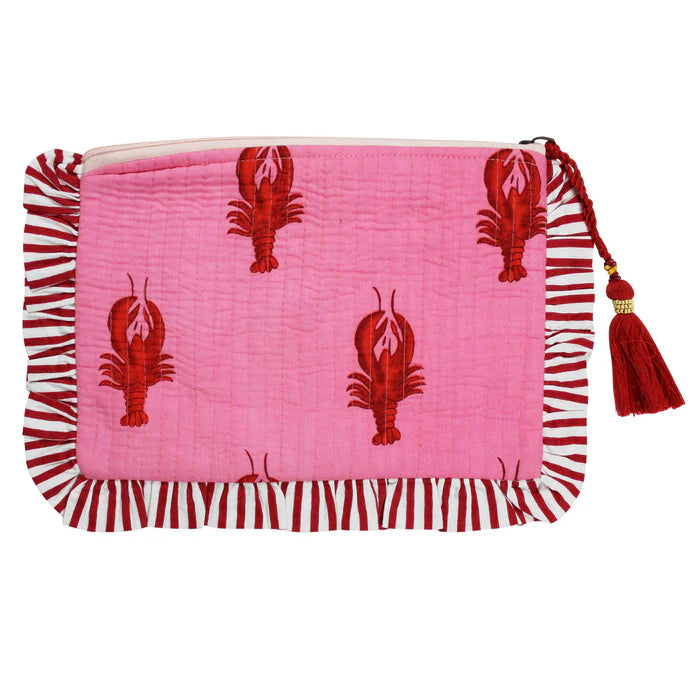 Pink & Red Lobster Print Make-Up Bag QMF469 front