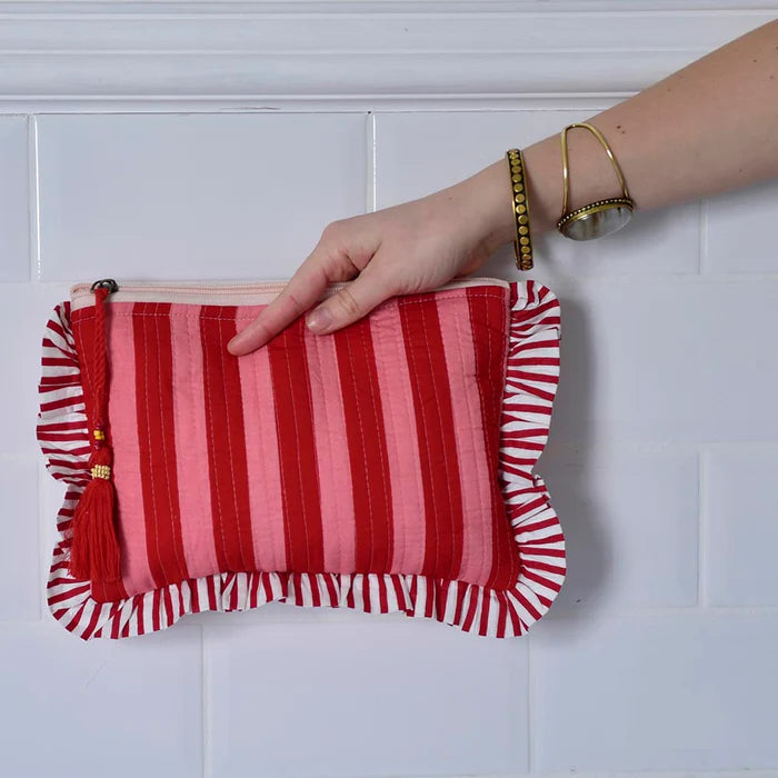 Pink & Red Lobster Print Make-Up Bag QMF469 held by model rear