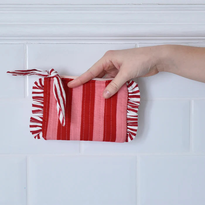 Pink and Red Lobster Print Quilted Mini Make-Up Bag QPB469 held by model rear