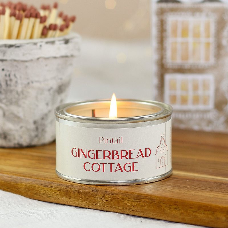 Pintail Candles Paintpot Tin Gingerbread Cottage lifestyle lit