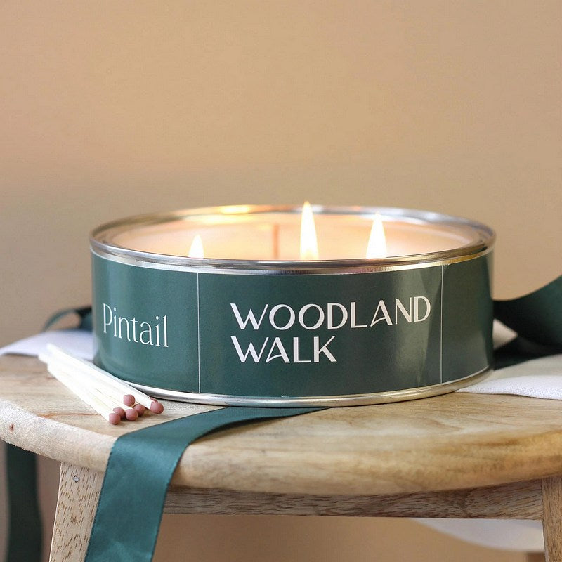 Pintail Candles Woodland Walk Triple Wick Tin lifestyle lit