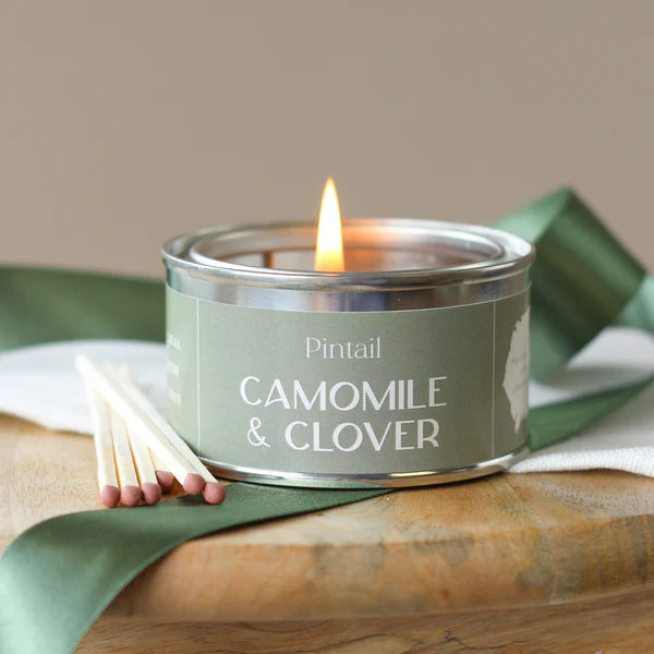 Pintail Paint Pot Candle - Camomile & Clover lit