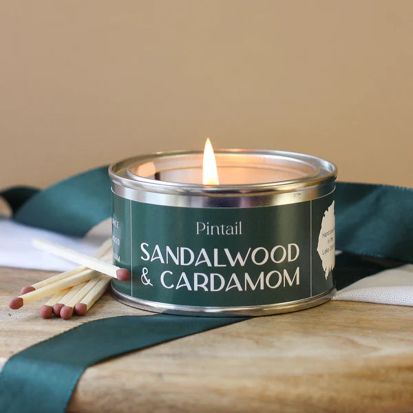 Pintail Paint Pot Candle Sandalwood & Cardamom lit