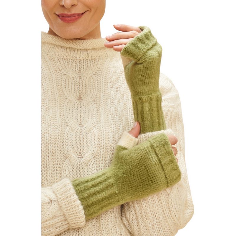 Powder Designs Cassia Wrist Warmers Sage CAS18 on model