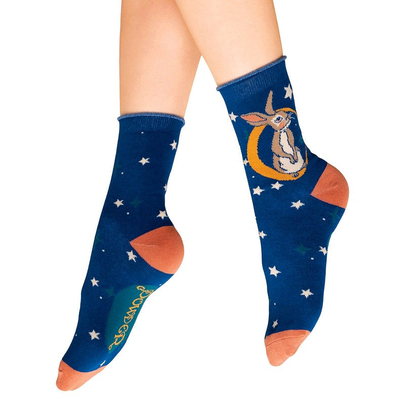 Powder Designs Bedtime Bunny Ladies Ankle Socks Navy SOC616 main