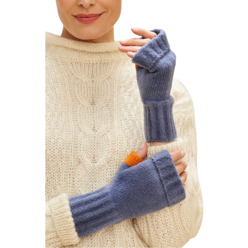 Powder Designs Cassia Wrist Warmers Denim CAS17 on model