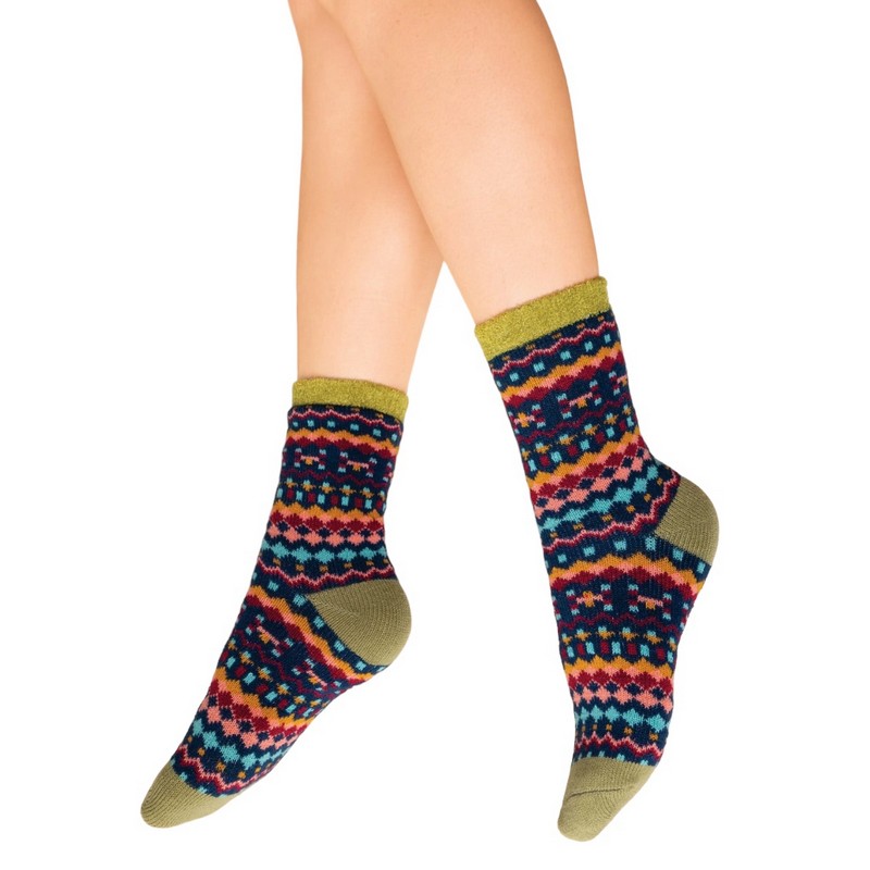 Powder Designs Cosy Socks Multi Stripe Ink SOC630main