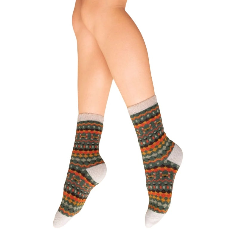 Powder Designs Cosy Socks Multi Stripe Sage SOC629 main