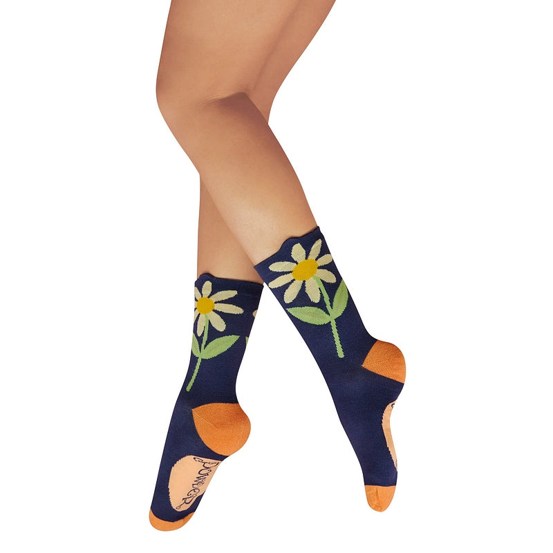 Powder Designs Daisy in Flower Ankle Socks Navy SOC737 main