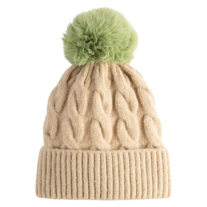 Powder Designs Elise Bobble Hat Cream & Sage ELI12 front