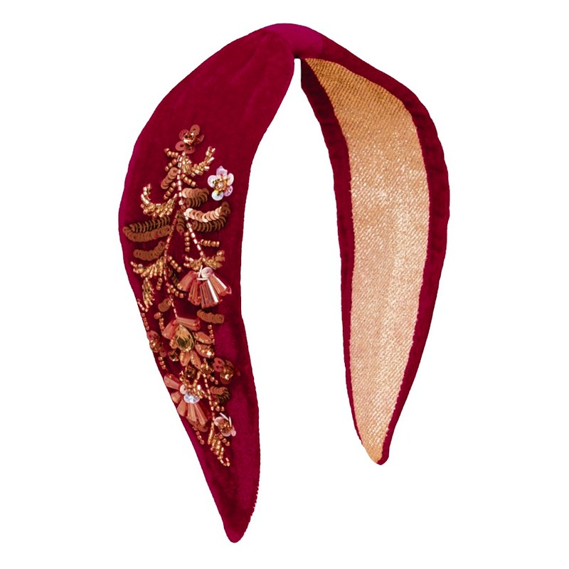 Powder Designs Embellished Velvet Headband Golden Wildflowers in Fuchsia HDB73 main
