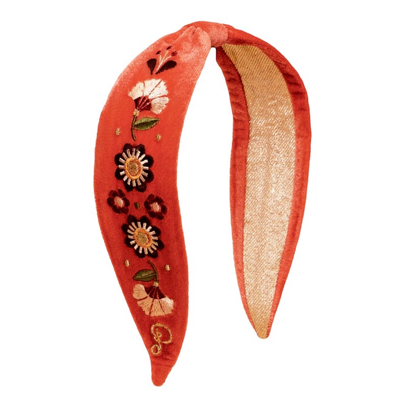 Powder Designs Embroidered Narrow Headband Art Deco Floral Tangerine HDB71 main