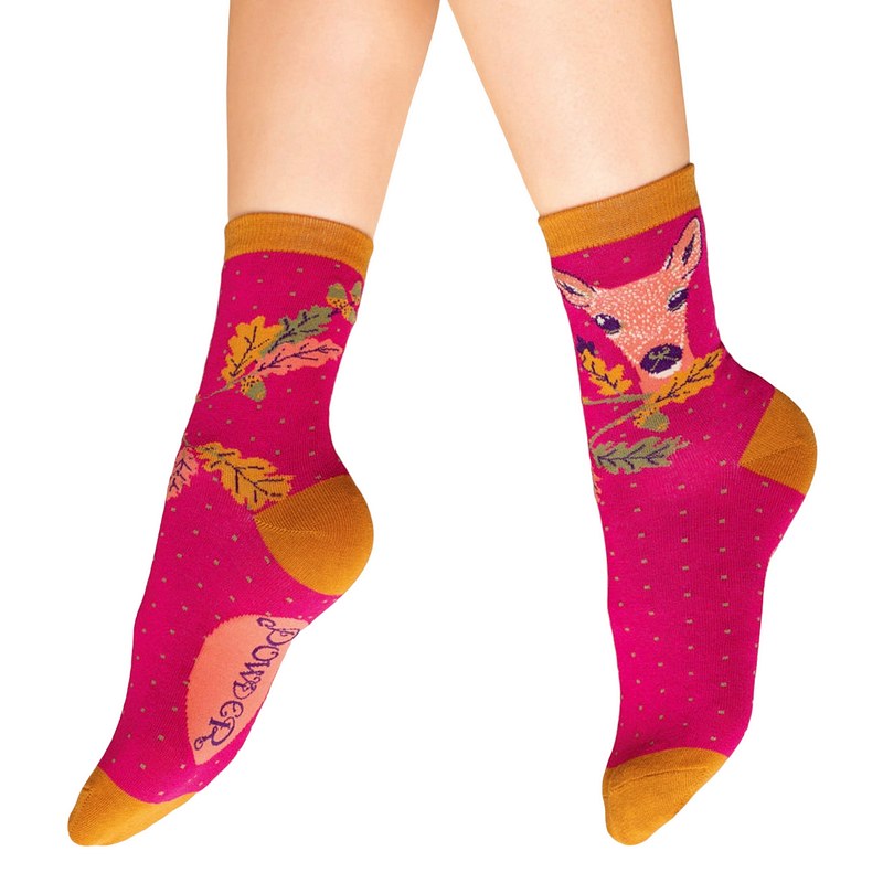 Powder Designs Enchanted Evening Doe Ladies Ankle Socks Fuchsia SOC609 main