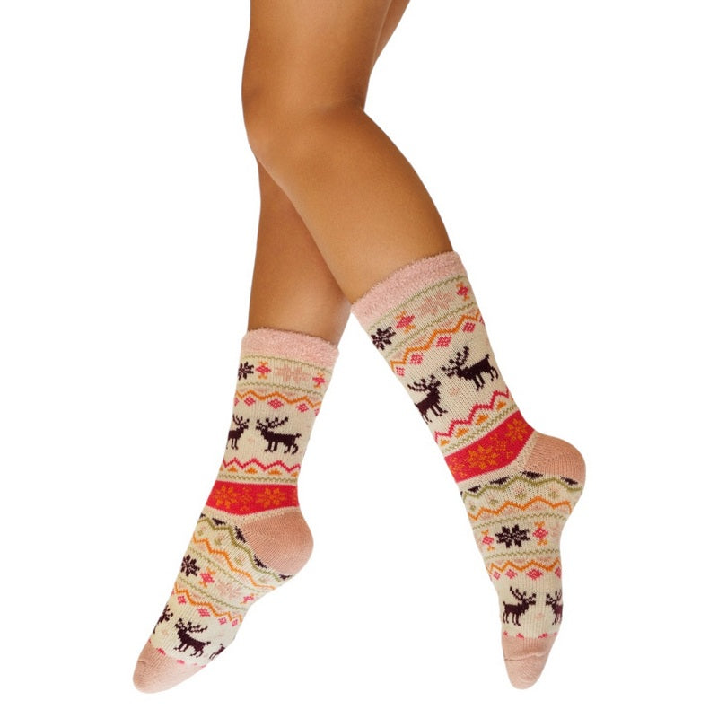 Powder Designs Fair Isle Reindeer Cosy Socks SOC667 on model