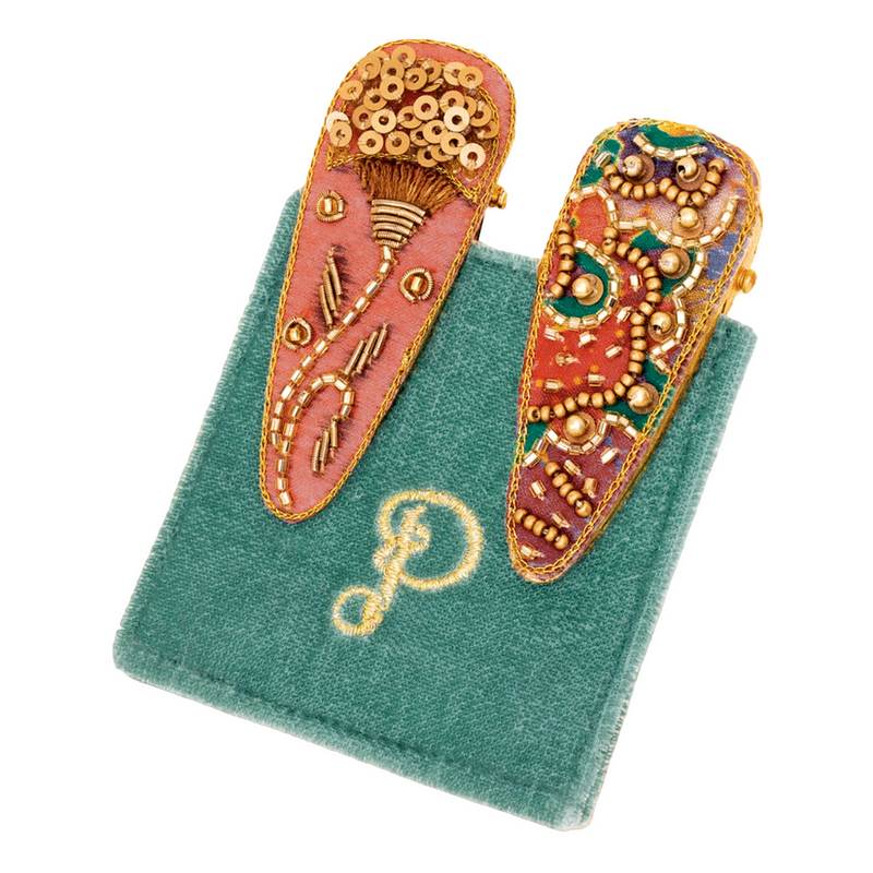 Powder Designs Floral Abstract Jewelled Hair Clips Coral 2 Pack JEW28 main