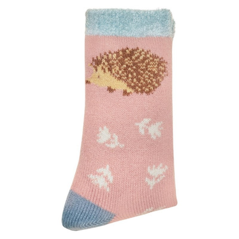 Powder Designs Happy Hedgehog Cosy Socks Petal SOC666 folded