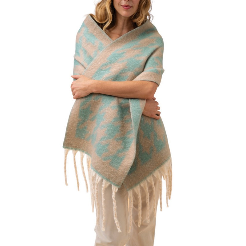 Powder Designs Harper Cosy Scarf Aqua & Taupe HAR20 on model