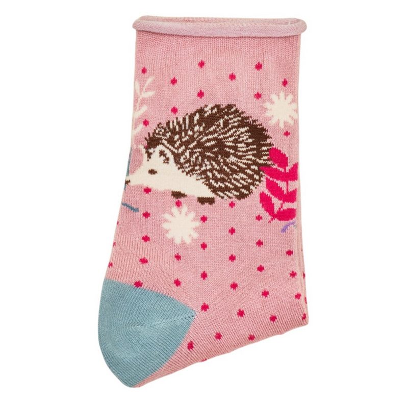 Powder Designs Hedgehog Hunting in Leaves Ankle Socks Petal SOC675 folded