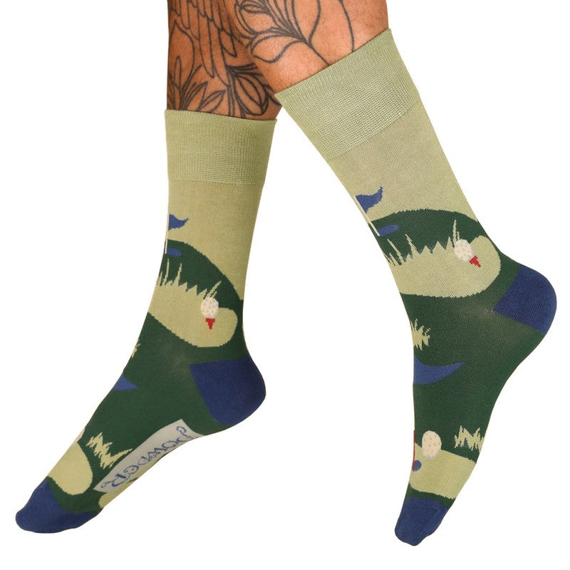 Powder Designs Hole In One Men's Socks Moss MSOC144 on model