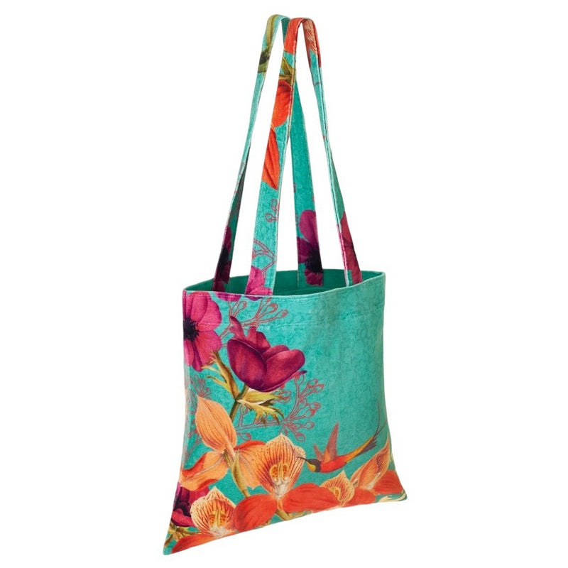 Powder Designs Hummingbird at Dusk Turquoise Velvet Tote TOT13 front