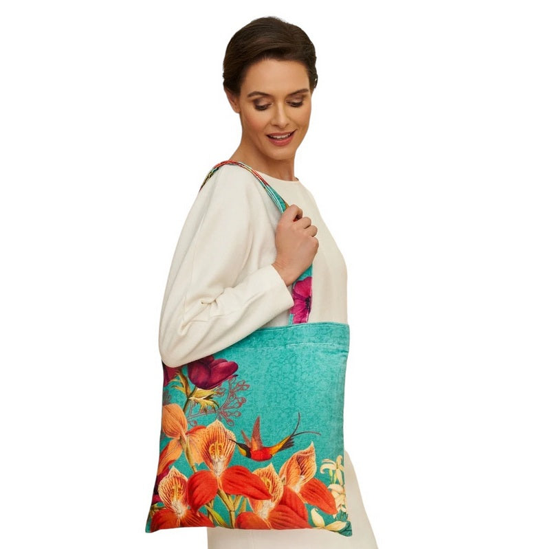 Powder Designs Hummingbird at Dusk Turquoise Velvet Tote TOT13 main